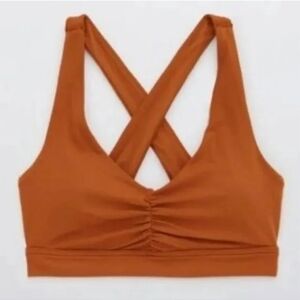 Aerie Orange Real Me Ruched Cross Back Sports Bra Size XS NWT